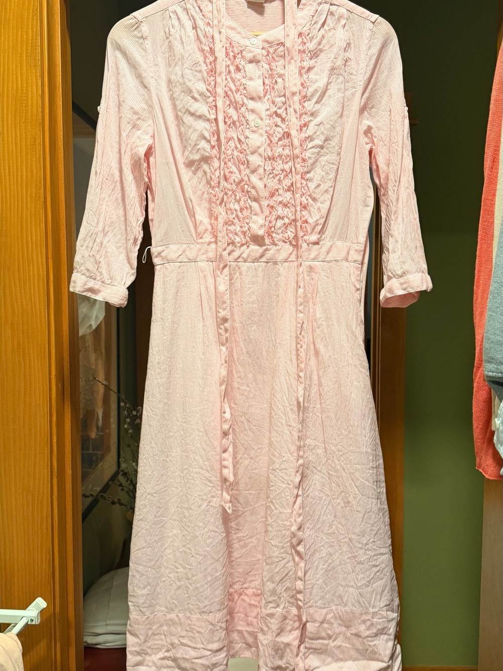 J. Crew Light Pink Midi Dress with Ruffle Bib
